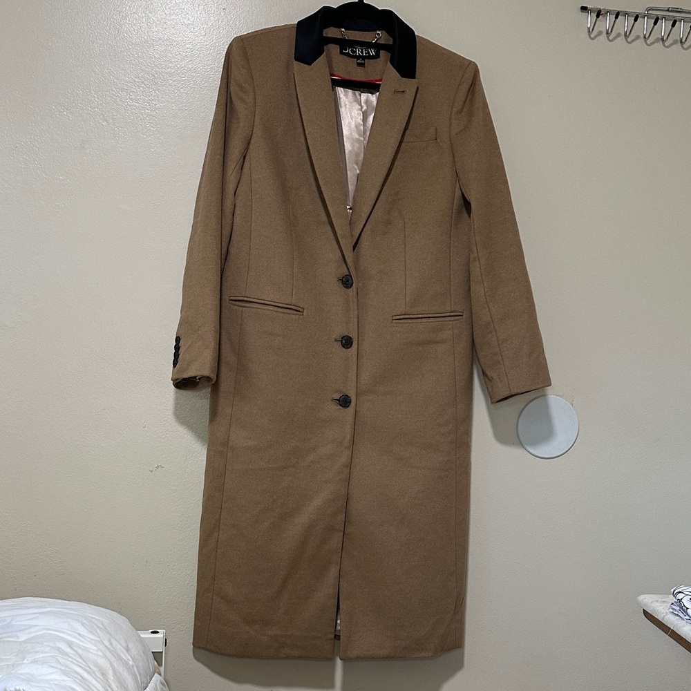 J. Crew Tan Trench Coat with black & red accents